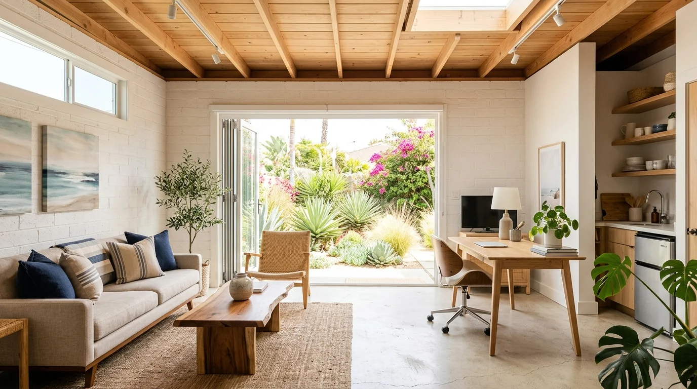 Carlsbad single-family home with an attached garage and coastal landscaping