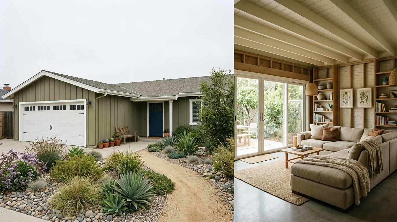 Single-story Encinitas beach-town home with an attached two-car garage