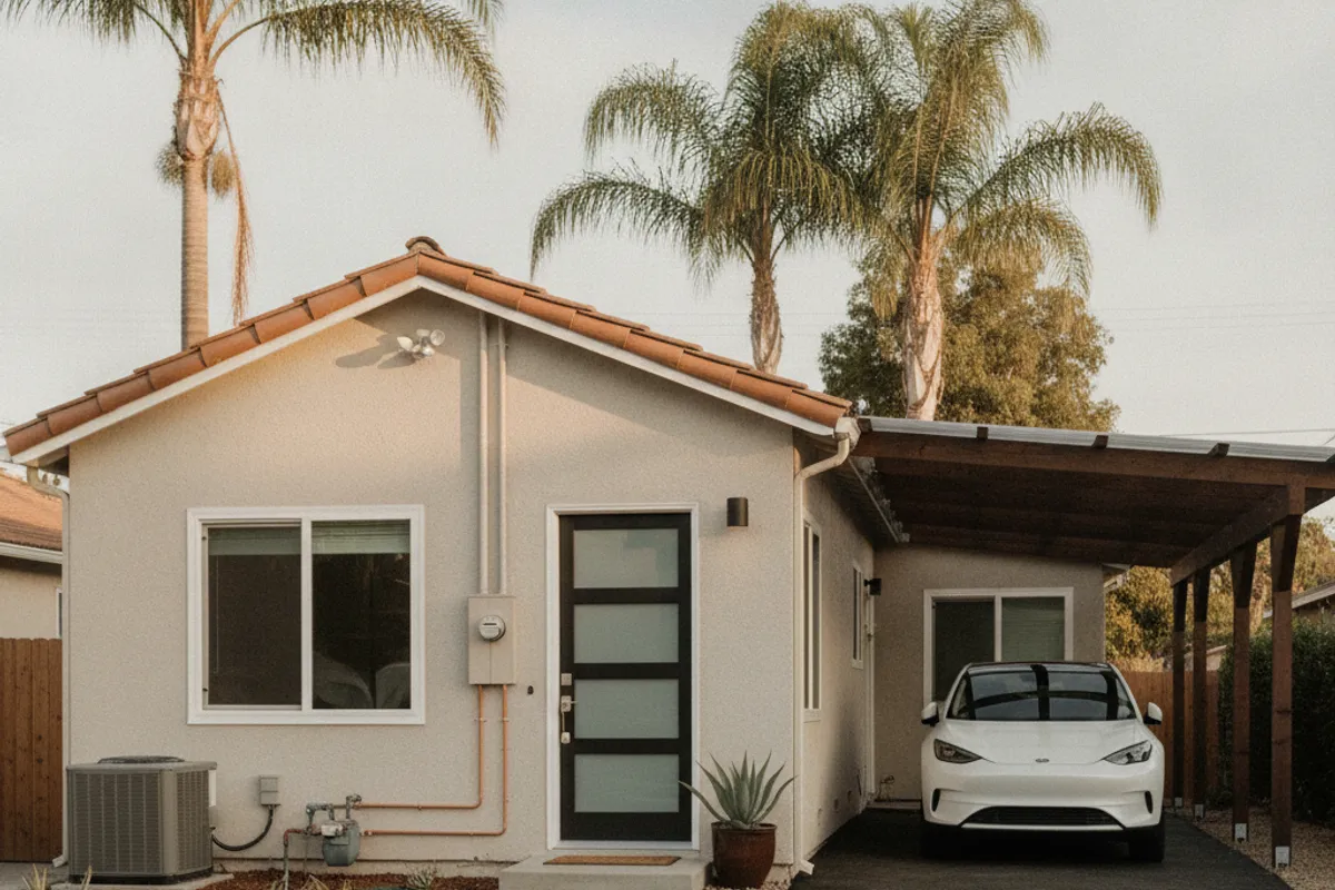 A San Diego driveway in front of a converted garage showing no replacement carport or additional parking structure