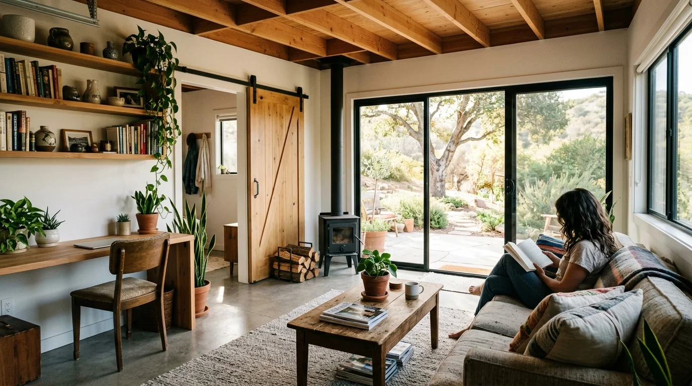 Rural East County San Diego property with a detached garage and chaparral hillside behind