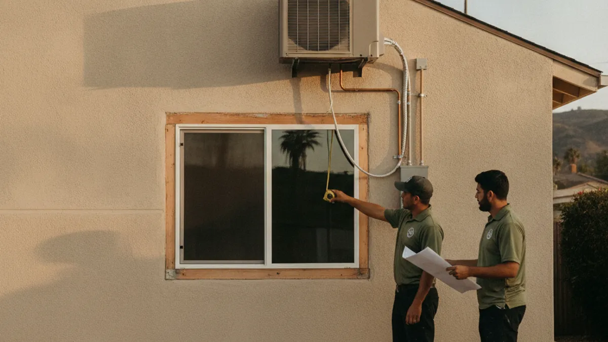 A San Diego home's front facade after the garage door opening was framed in and matched to the existing stucco